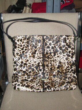 Anne Klein Leopard Print Purse Handbag 3 Sections Double Handle